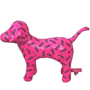Victoria’s Secret 2015 Pink Faux Leather All Over Black Monogram 12” Stuffed Dog